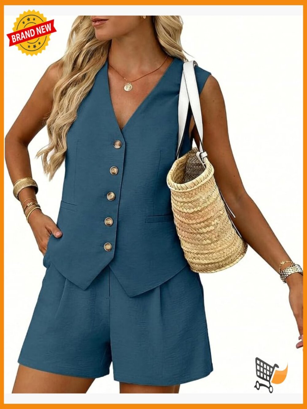 Sleeveless V Neck Vest and Short Pants 2 Piece Set Business Casual Travel Outfit